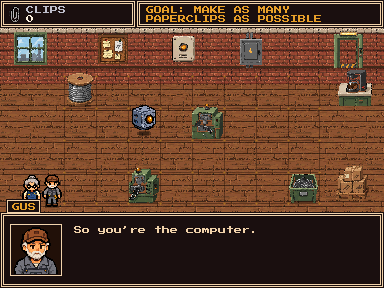 Gus meets Pip on the factory floor: So you're the computer.