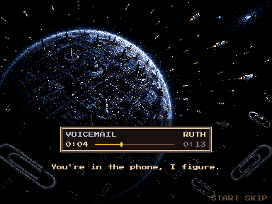 The cold open: a voicemail from Ruth plays over an Earth wrapped in machinery.